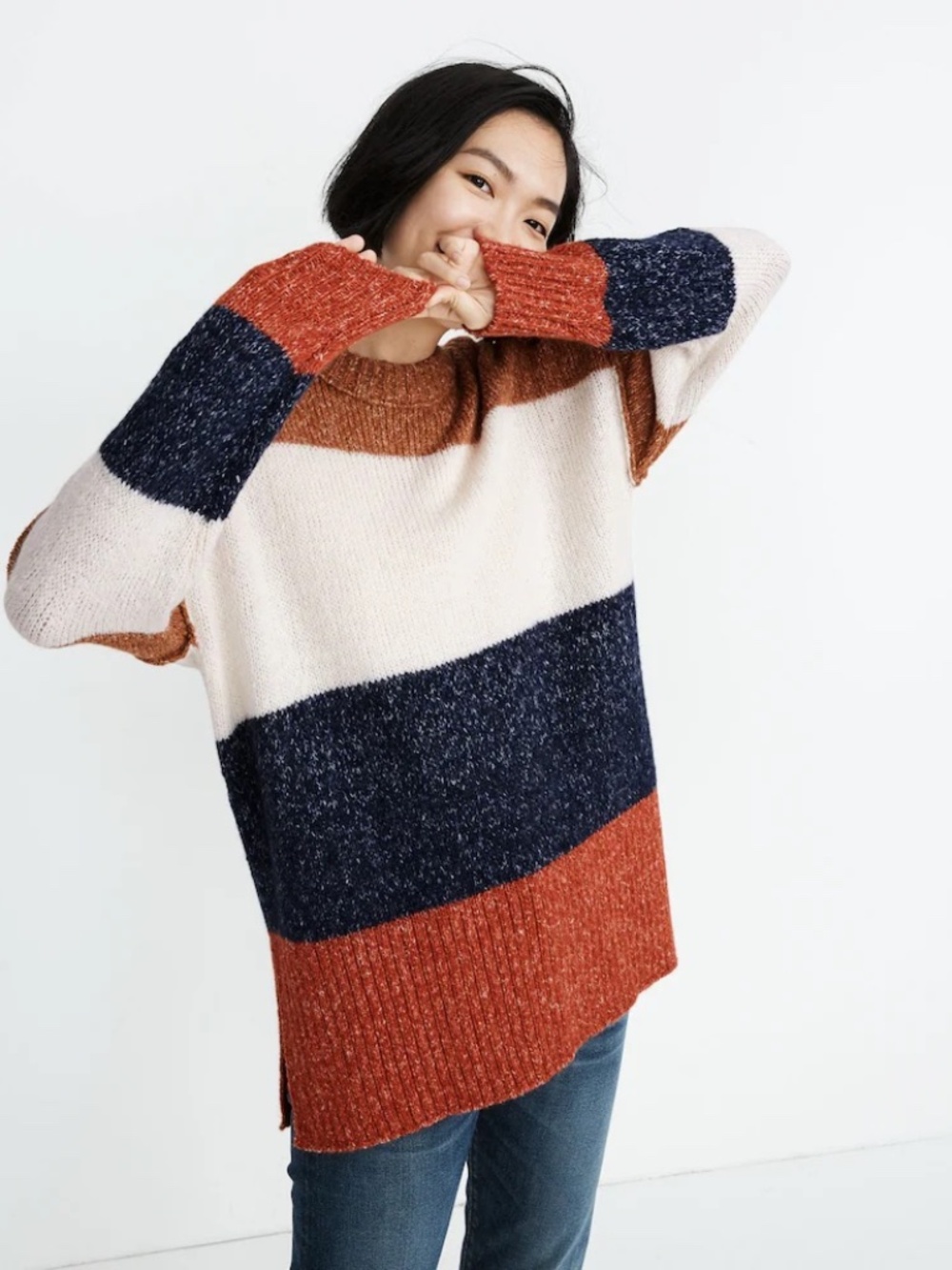 MADEWELL Striped Baxter Sweater Tunic Size Small S Oversized Colorblock Knit